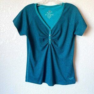 KUHL ruched 3 button short sleeve activewear top